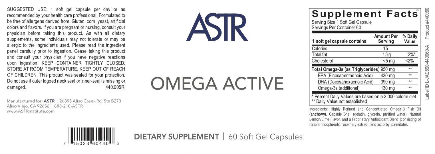 ASTR omega aktiv etikett, omega 3