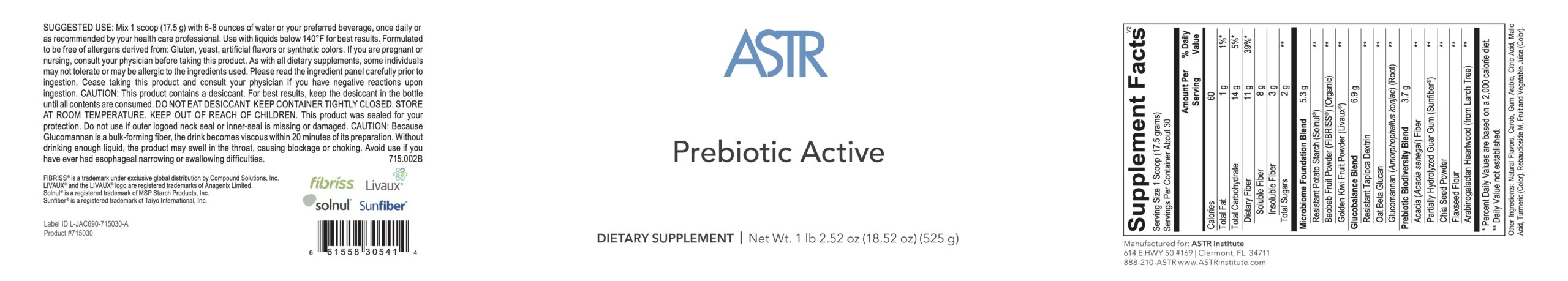 ASTR Prebiotic Active label ASTR Prebiotic Active label